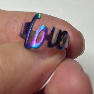 Iridescent 'Love' Stainless Steel Ring